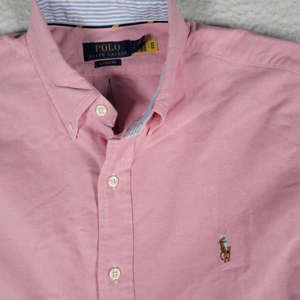 Polo Ralph Lauren Button Down Mens Large Pink Classic Fit Oxford Long Sleeve